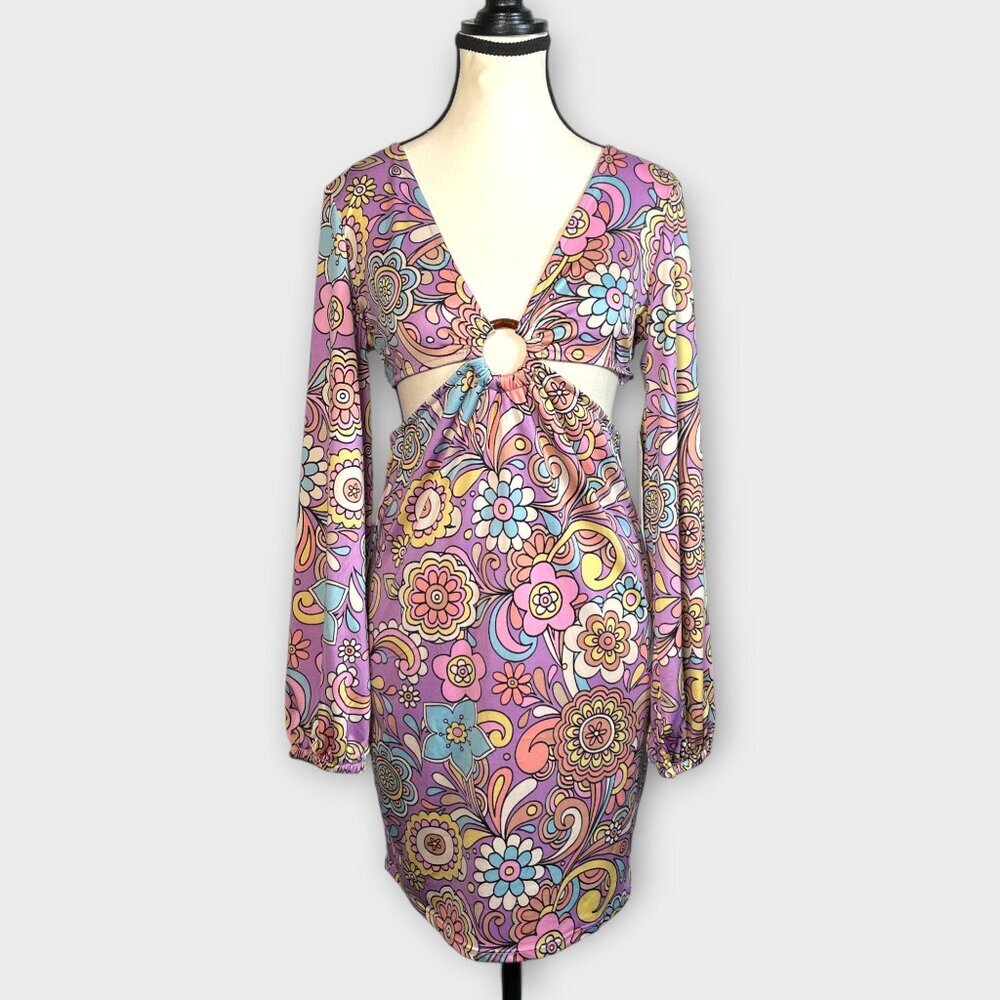 Almost Famous Cut Out Dress LARGE Pastel Purple Party 70's NEW